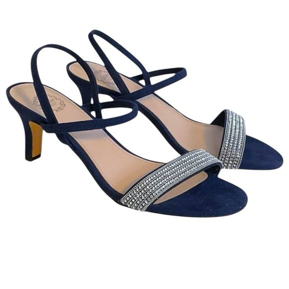 I. Miller Netany Kitten Heel Sandals Dark Navy Blue Suede Size 6.5 M Formal-New - Picture 2 of 12
